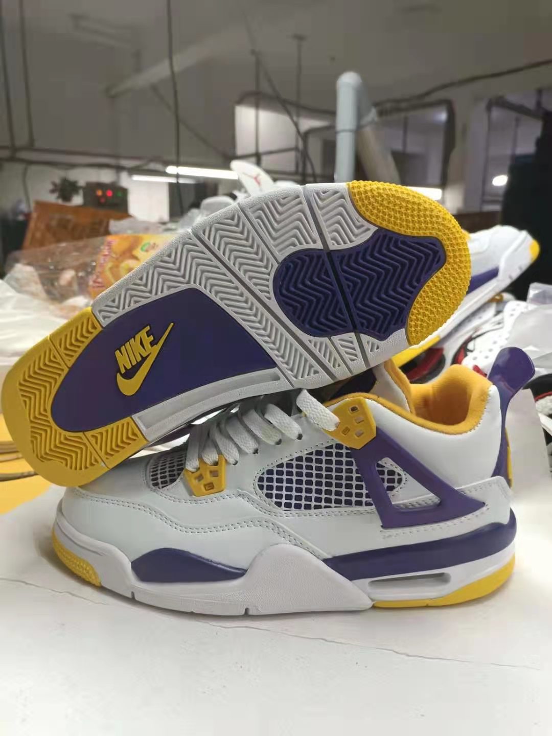 2021 Air Jordan 4 Lakers Purple Yellow White Shoes